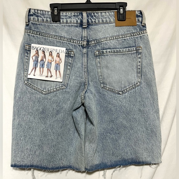 NWT Simple Society Baggy Bermuda Jean Shorts Denim Distressed Oversized Dad - Picture 7 of 11